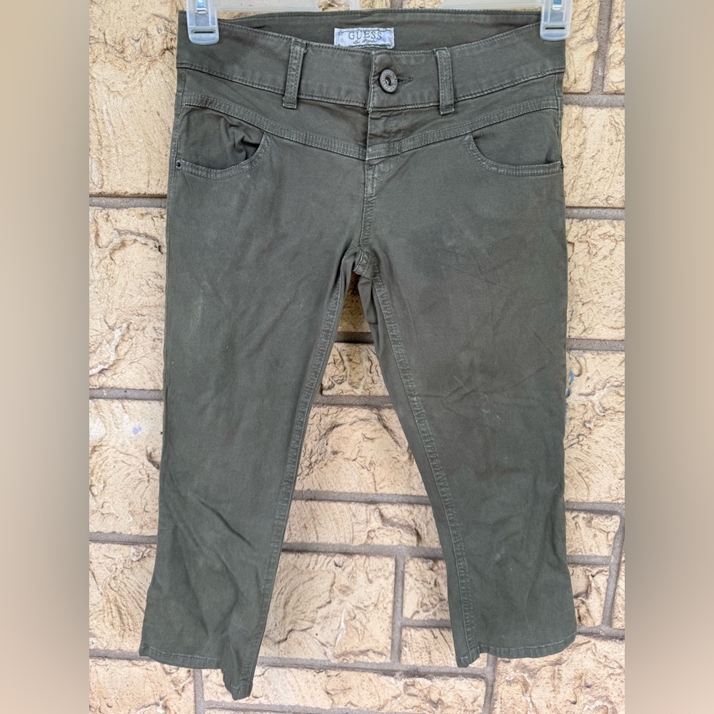 Guess Olive Green Pants Crop Ankle Zip back Size 26